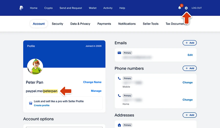 Finding your paypal username screenshot