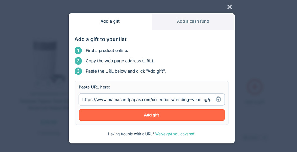 Adding URL to gift list